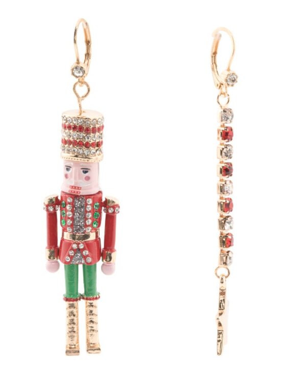 Betsey Johnson Nutcracker Crystal Mismatch Earrings Red Multi NWT - Picture 1 of 8